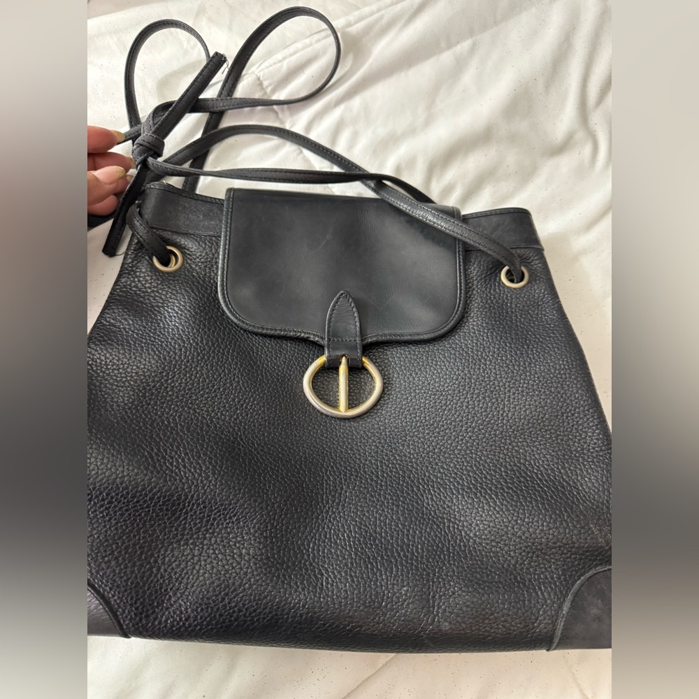 Vintage Christian Dior Elegant Black Shoulder Bag with Gold tone CD logo